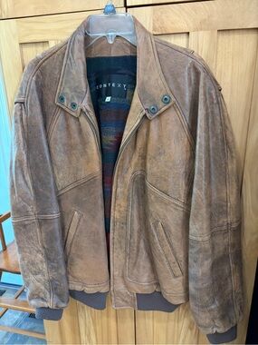 Context Men's Distressed Brown Suede Bomber Jacket